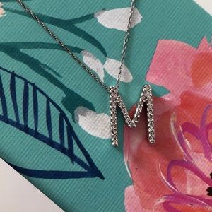 White gold diamond monogram necklace